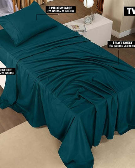 Utopia Bedding Twin Bed Sheets Set - 3 Piece Bedding - Brushed Microfiber - Shrinkage and Fade Resistant - Easy Care (Twin, Teal) - LeafyLoom
