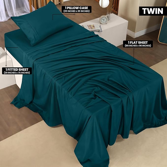 Utopia Bedding Twin Bed Sheets Set - 3 Piece Bedding - Brushed Microfiber - Shrinkage and Fade Resistant - Easy Care (Twin, Teal) - LeafyLoom