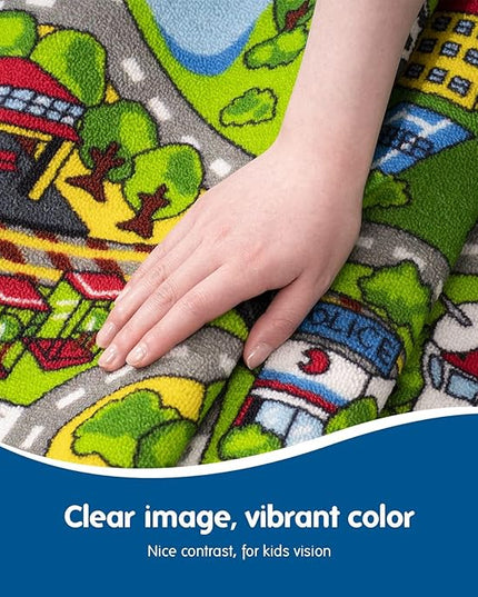 Booooom Jackson Car Rug-Train Rug-Road Rug-Kids Rugs for Playroom-Oval Rug-Car Area Rug-Kid Car Rug Play Mat-Car Mat for Kids Toy Cars-Race Car Track Rug-Car Play Rug for Kids Room-Car Carpet for Kids - LeafyLoom