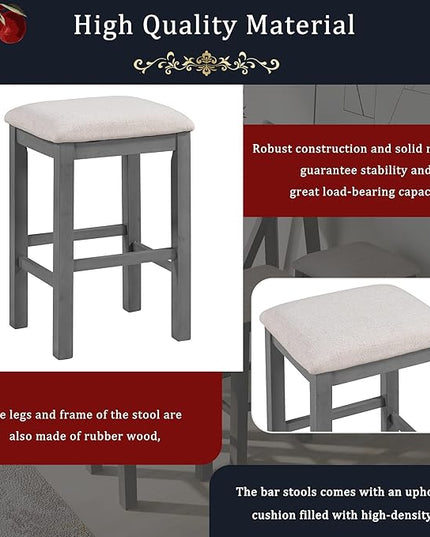 Multipurpose Upholstered Stools, Easy to Assemble, Weight Capacity 350 LBS, for Living, Guest Room, Home Bar, Kitchen, 3 Piece Dining Table Set, Gray 1 - LeafyLoom