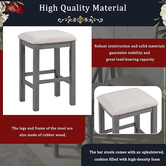 NicBex Kitchen Table Chairs Set of 4 Dining Table Set Multipurpose Home Kitchen Dining Bar Table Set with 3 Upholstered Stools for Home & Kitchen Dining Room, Gray - LeafyLoom