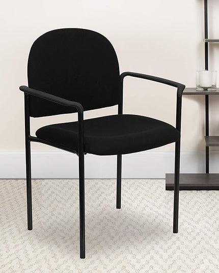 Flash Furniture Tiffany Side Reception Chair with Armrests, Stackable Fabric Waiting Room Chair for Commercial or Residential Use, Black - LeafyLoom
