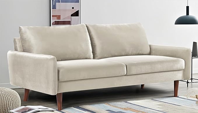 US Pride Furniture Kent Modern Velvet Sofa, Comfortable 3 Seater Couch for Living Rooms and Small Spaces, Ideal Studio Apartment Furniture with Sleek Design, Ivory - LeafyLoom