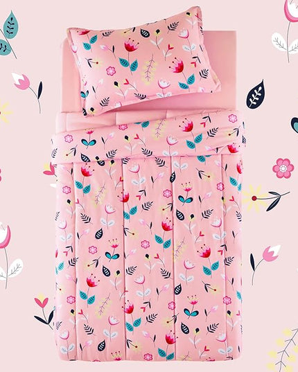 SLEEP ZONE Kids Bedding Full/Queen Comforter Set - Cute Printed for Boys, Girls, Teens, Super Soft, Fade Resistant (Pink Flower, Full/Queen) - LeafyLoom