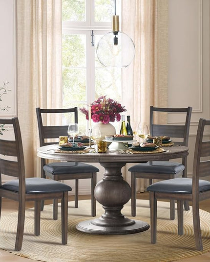COLAMY Upholstered Dining Chairs Set of 4, PU Leather Dining Room Kitchen Side Chair with Ladder High Back and Adjustable Foot Pegs - Dark Brown - LeafyLoom