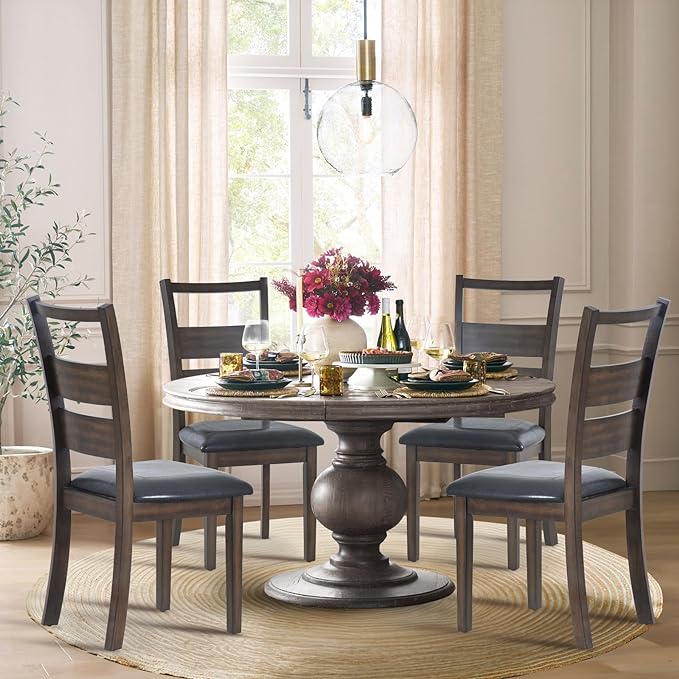COLAMY Upholstered Dining Chairs Set of 4, PU Leather Dining Room Kitchen Side Chair with Ladder High Back and Adjustable Foot Pegs - Dark Brown - LeafyLoom