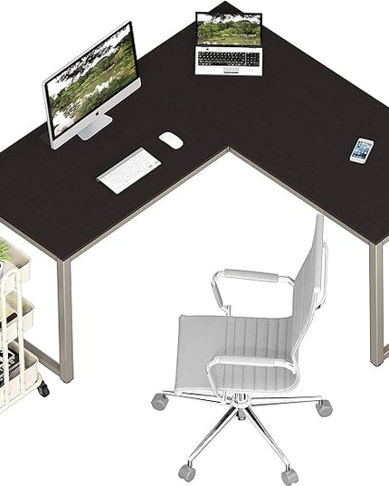 SHW Home Office 55"x60" Large L Shaped Corner Desk, 24" Deep, Espresso - LeafyLoom