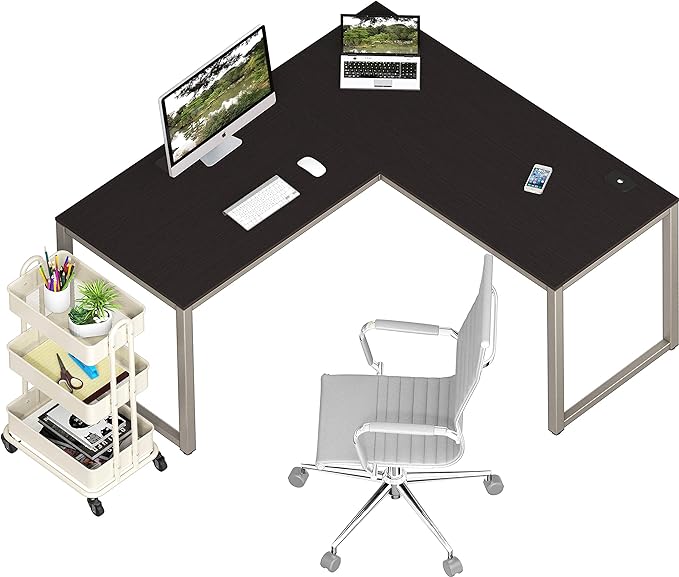 SHW Home Office 55"x60" Large L Shaped Corner Desk, 24" Deep, Espresso - LeafyLoom
