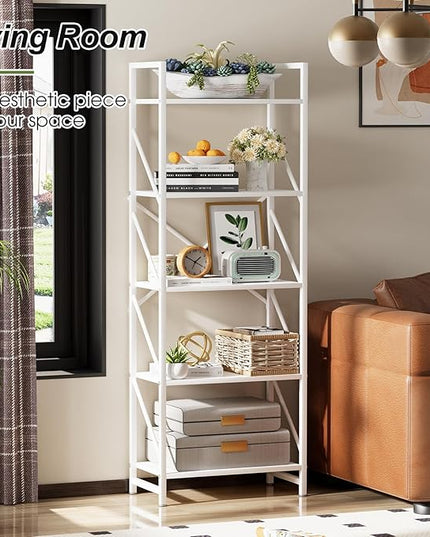 5 Tiers Bookshelf, Tall Bookcase,Classically Modern White Bookshelf Storage Organizer, Industrial Book Storage Rack,Open Shelving Wood Large Modern Bookshelf for Living Room/Bedroom/Home/Office, White - LeafyLoom