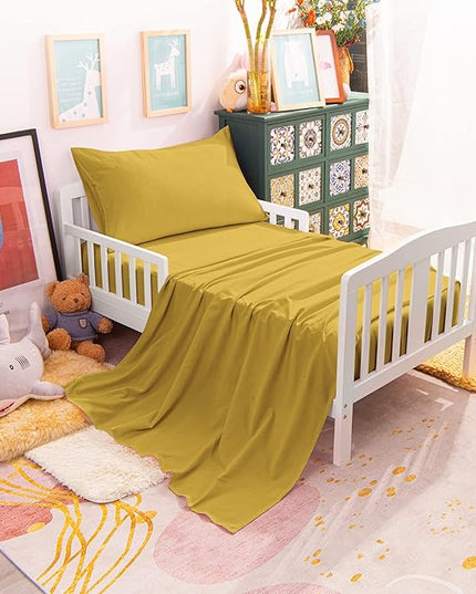 NTBAY Toddler Bedding Set - 4 Piece Soft and Breathable Crib Bedding Set for Boys and Girls, Includes Quilted Comforter, Fitted Sheet, Flat Top Sheet and Envelope Pillowcase, Yellow - LeafyLoom