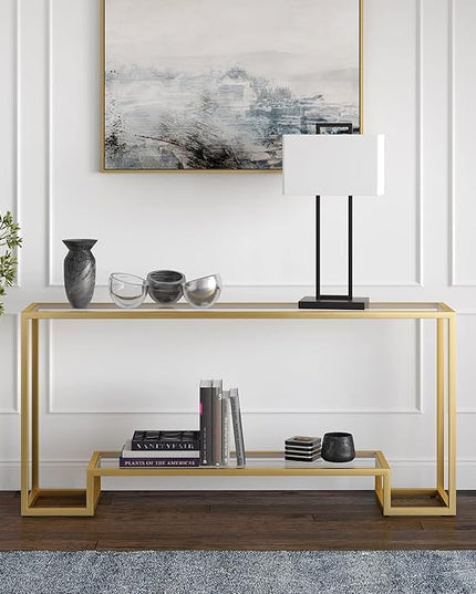Henn&Hart 64" Wide Rectangular Console Table in Gold, Entryway Table, Accent Table for Living Room, Hallway - LeafyLoom