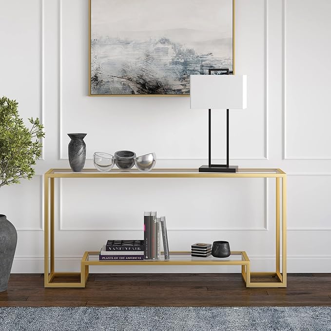 Henn&Hart 64" Wide Rectangular Console Table in Gold, Entryway Table, Accent Table for Living Room, Hallway - LeafyLoom