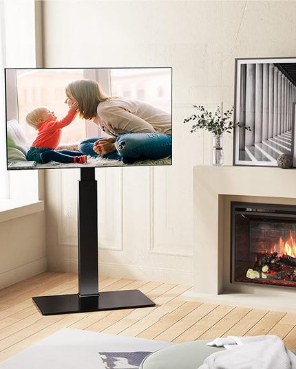 FITUEYES Swivel Floor TV Stand with Mount for TVs 37 43 50 55 60 65 70 75 Inch LCD LED Flat/Curved Screens Universal Swivel Televisions TV Mount Stand for Bedroom Living Room Black Tempered Glass Base - LeafyLoom