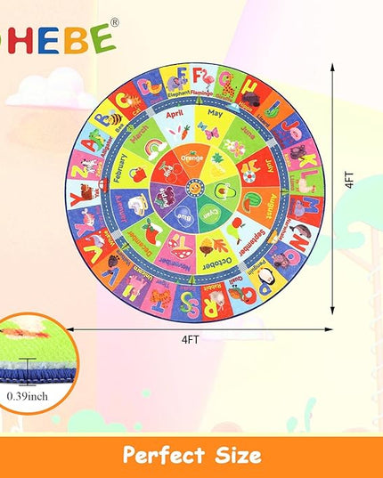 HEBE Kids Play Rug 4ft ABC Alphabet Numbers Shapes Educational Kid Area Rug Washable Baby Crawling Mat Non Slip Kid Play Mat Carpet for Girl Boy Bedroom Playroom - LeafyLoom