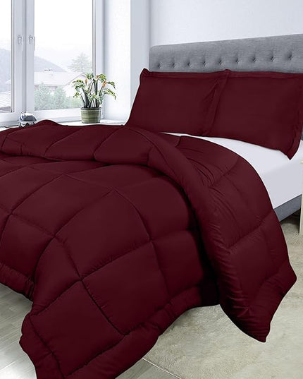 Utopia Bedding King Size Comforter Set with 2 Pillow Shams, Bedding Comforter Sets, Down Alternative Burgundy/Red Comforter, Soft and Comfortable, Machine Washable - LeafyLoom