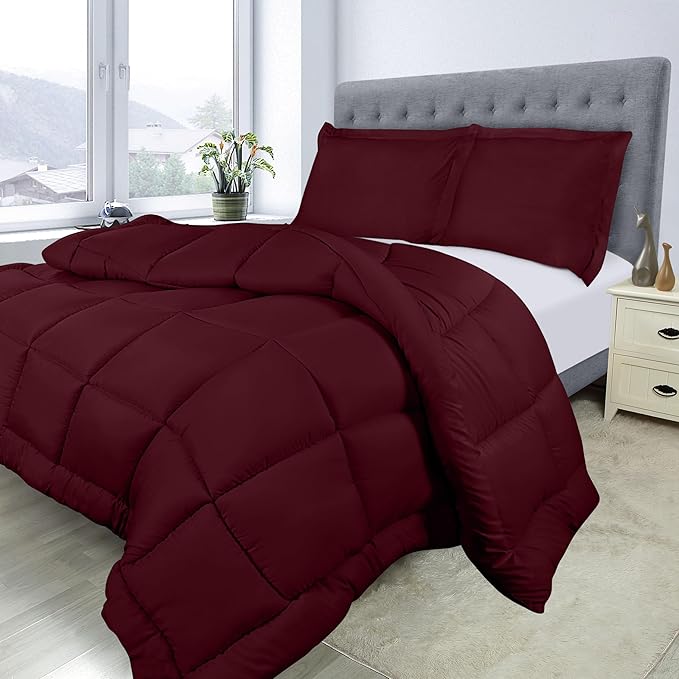 Utopia Bedding King Size Comforter Set with 2 Pillow Shams, Bedding Comforter Sets, Down Alternative Burgundy/Red Comforter, Soft and Comfortable, Machine Washable - LeafyLoom