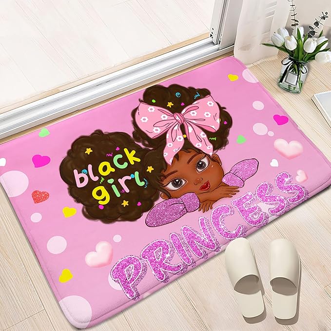 African American Rugs for Girls Room Black Girls Room Decor Rugs Princess Room Decor Rugs for Girls Bedroom Kids Rugs for Bedroom Girls Teen Living Room Soft Floor Mats, Pink, 2'×3' - LeafyLoom