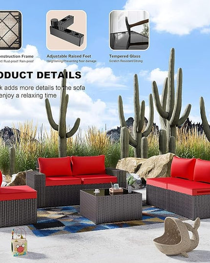 Kullavik 12PCS Outdoor Patio Furniture Set PE Wicker Rattan Sectional Sofa Patio Conversation Sets,Red - LeafyLoom