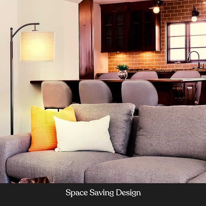 Brightech Montage LED Floor Lamp – Modern Floor Lamp for Living Rooms & Office, Tall Lamp with Arc Hanging Shade – Standing Lamp for Bedroom Reading, Mid-Century Pole Lamp for Farmhouse Style - Black - LeafyLoom