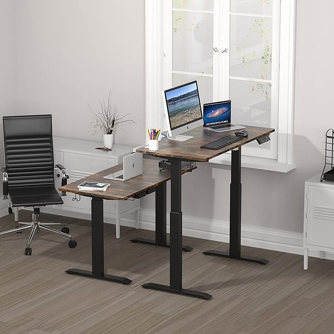 SHW Electric Height Adjustable Desk with Memory Preset, 40 x 24 Inches, Rustic Brown - LeafyLoom