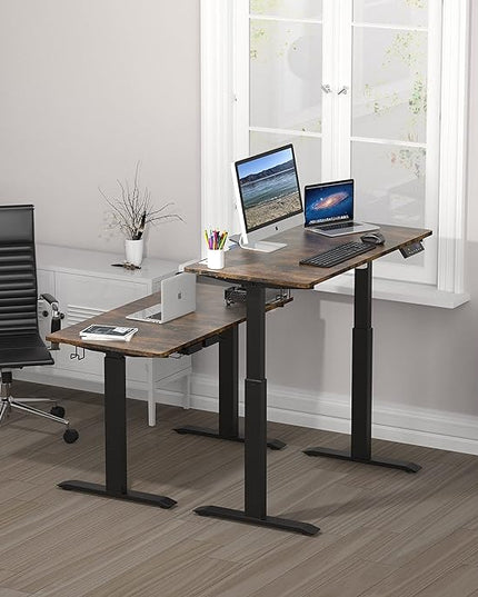 SHW Memory Preset Electric Height Adjustable Standing Desk, 48 x 24 Inches, Rustic Brown - LeafyLoom