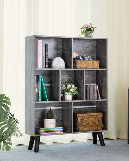 LEYAOYAO Bookshelf Cube Storage Organizer,3 Tier Bookcase with Legs,Modern Wood Open Shelf,Dirty Grey Bookshelves,Free Standing Display Short Book Shelves for Narrow Space,Bedroom,Living Room,Office - LeafyLoom