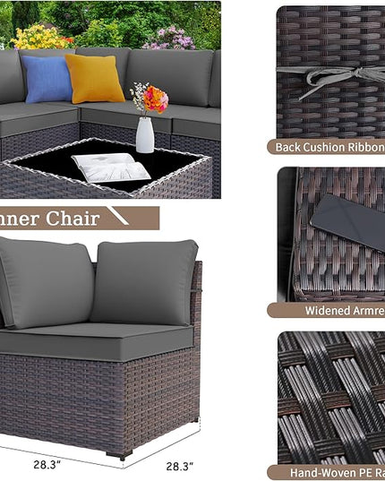 Patio Furniture Sectional Sofa Set 10-Pieces PE Rattan Swivel Rocking Chairs Outdoor Furniture Set w/43in Gas Fire Pit Table, Patio Conversation with 55000 BTU Propane Fire Pit, Grey - LeafyLoom