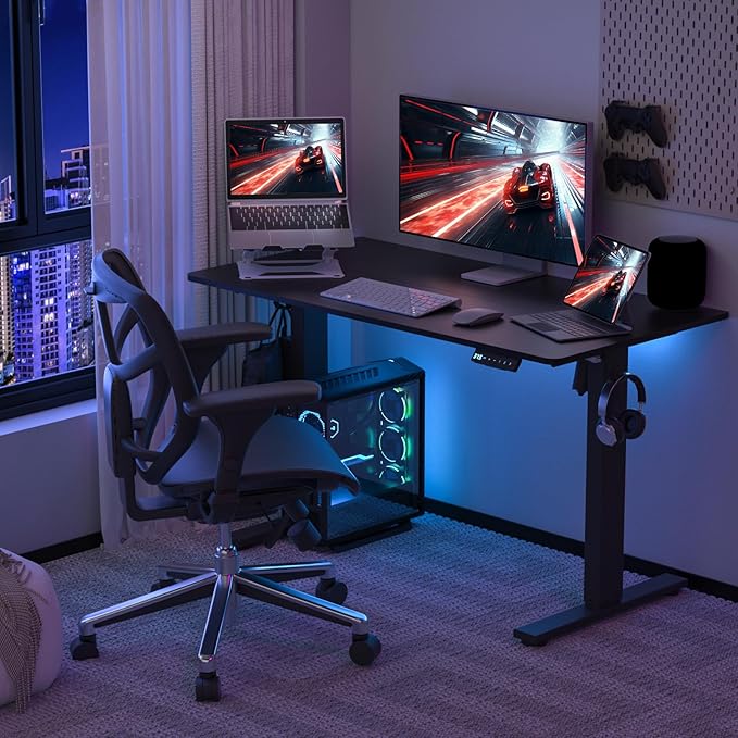 60 * 24 Inches Electric Standing Desk, Adjustable Height Sit Stand Up Desk with 3 Memory Presets, Motorized Home Office Computer Gaming Workstation Desk, Classical Black - LeafyLoom