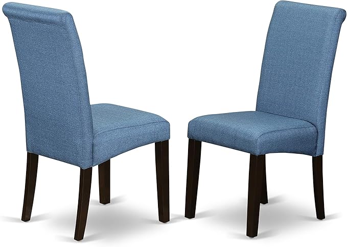 East West Furniture BOBA5-CAP-21 Boston 5 Piece Kitchen Set Includes a Round Dining Room Table and 4 Blue Color Linen Fabric Parsons Dinette Chairs, Cappuccino, 42x42 Inch - LeafyLoom