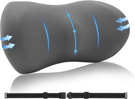 Lumbar Support Pillow-Memory Foam Lumbar Pillow for Lower Back Support, Back Cushion with Strap for Pain Relief，Gray - LeafyLoom