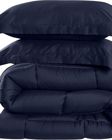 Utopia Bedding Queen Size Comforter Set with 2 Pillow Shams, Bedding Comforter Sets, Down Alternative Navy Comforter, Soft and Comfortable, Machine Washable (Pack of 4) - LeafyLoom