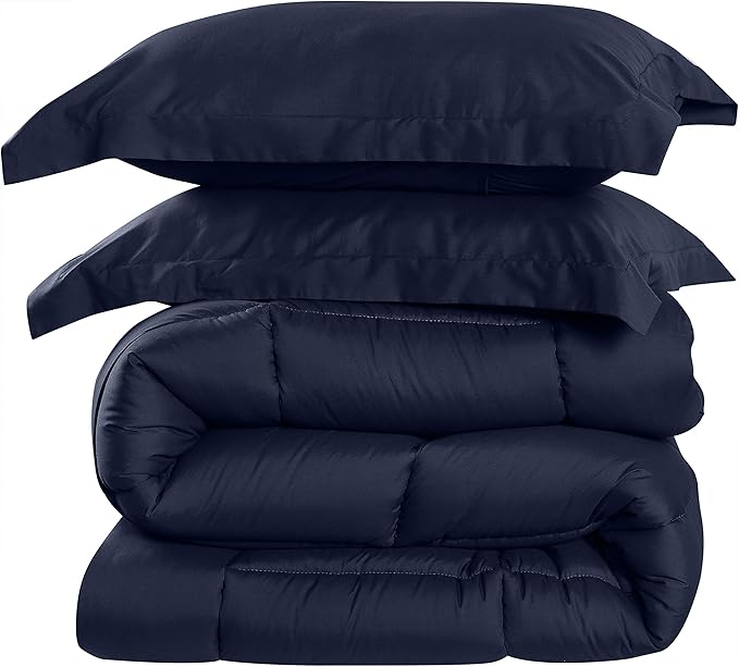 Utopia Bedding Queen Size Comforter Set with 2 Pillow Shams, Bedding Comforter Sets, Down Alternative Navy Comforter, Soft and Comfortable, Machine Washable (Pack of 4) - LeafyLoom