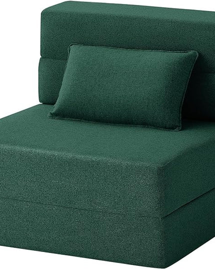 Convertible Folding Sofa Bed-Sleeper Chair with Pillow, Modern Linen Fabric Floor & Futon Couch, Foldable Mattress for Living Room/Dorm/Guest Use/Home Office/Apartment, Single Size,Dark Green - LeafyLoom