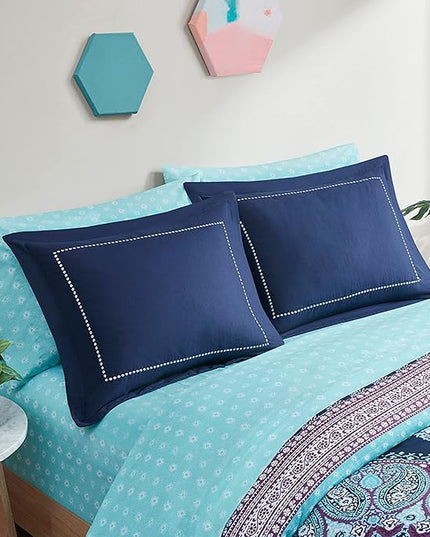 Degrees of Comfort Full Size Comforter Sets with Sheets, Blue Boho Mandala Teenage Girl Bedding, Bohemian Bed in A Bag, Microfiber Bed Set 8 Piece, Matching Decorative Pillow, Navy - LeafyLoom