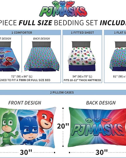 Franco Kids Bedding Super Soft Comforter and Sheet Set, 5 Piece Full Size, PJ Masks - LeafyLoom