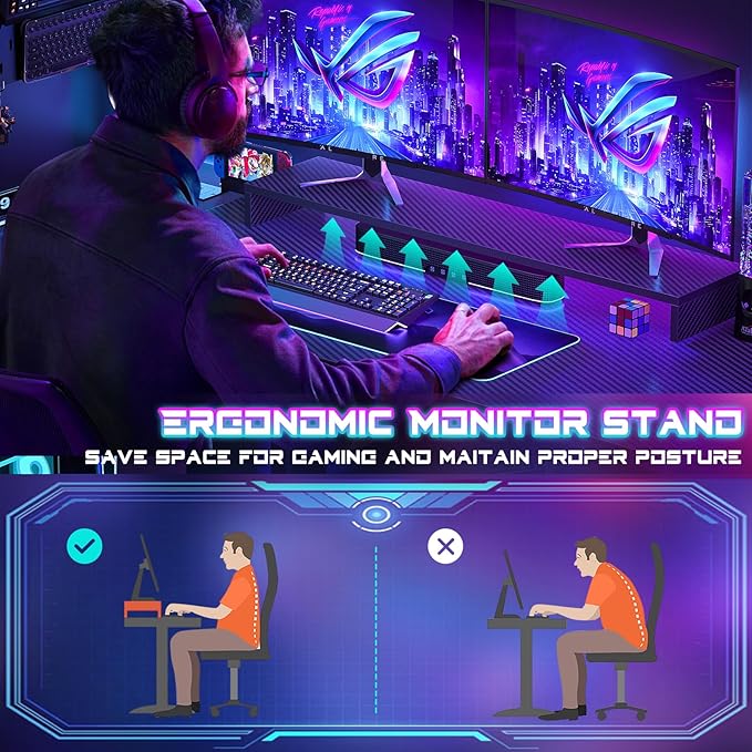 Homieasy Small Gaming Desk with Power Outlets Pegboard LED Light, 51 Inch L Shaped Computer Desk with Monitor Stand Storage Shelves, Reversible Corner Desk with Headset Hooks, Carbon Fiber Black - LeafyLoom