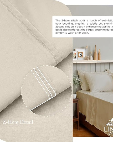 100% Cotton Percale Sheets Twin Size,Light Taupe, Deep Pocket, 3 Pieces Sheet Set - 1 Flat, 1 Deep Pocket Fitted Sheet and 1 Pillowcase, Crisp Cool and Strong Bed Linen - LeafyLoom