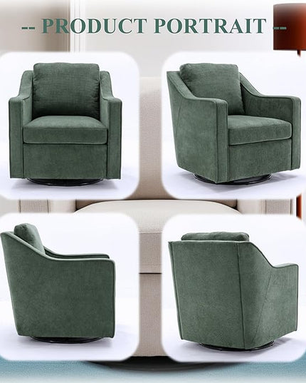 COLAMY 360° Swivel Accent Chair Set of 2, Upholstered Fabric Leisure Armchair with Lumbar Pillow for Living Room Bedroom Home Office, Green - LeafyLoom