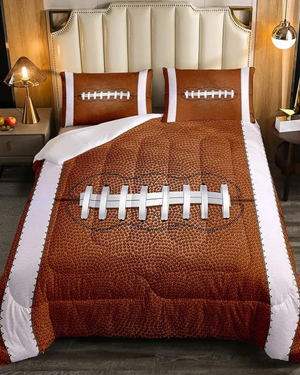 Erosebridal Football Bedding Sets Full Size Outdoor Games Sports Down Comforter for Boys Kids Red Brown Ball Comforter Set Football Athletic Quilted Duvet with 1 Comforter and 2 Pillow Cases - LeafyLoom