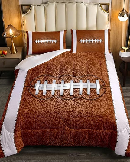 Erosebridal Football Bedding Sets Queen Size Outdoor Games Sports Down Comforter for Boys Kids Red Brown Ball Comforter Set Football Athletic Quilted Duvet with 1 Comforter and 2 Pillow Cases - LeafyLoom