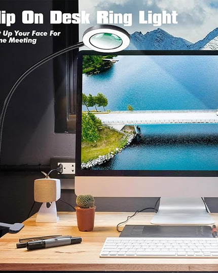 Desk Magnifying Glass with Light 5X, Clip on Desk Light with 3 Light Color, 5w LED Desk Lamp with Clamp 10 Adjustable Brightness, Flexible Gooseneck Craft Light Desk Lamps for Home Office - LeafyLoom