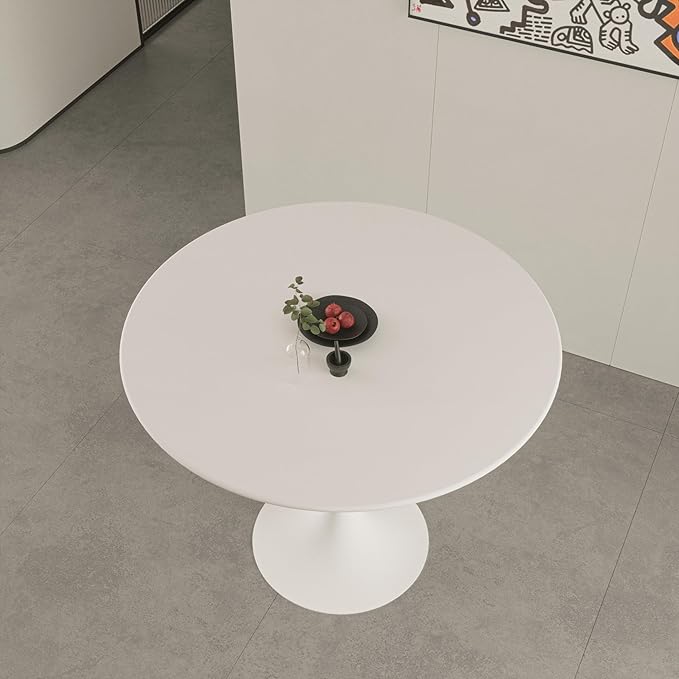 NicBex 31.5Inch Round Dining Table,Modern Kitchen Table with MDF White Tabletop and Pedestal Base for 2 to 4,Leisure Coffee Table for Kitchen,Small Space,Apartment and Living Room,Space-Saving,White - LeafyLoom