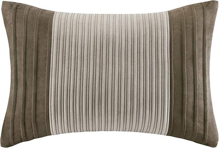 Madison Park Cozy Comforter Set Casual Blocks Design All Season, Matching Bed Skirt, Decorative Pillows, California King (104 in x 92 in), Dallas Taupe/Brown, 7 Piece - LeafyLoom
