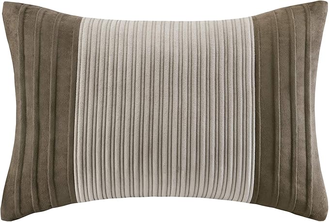Madison Park Cozy Comforter Set Casual Blocks Design All Season, Matching Bed Skirt, Decorative Pillows, California King (104 in x 92 in), Dallas Taupe/Brown, 7 Piece - LeafyLoom
