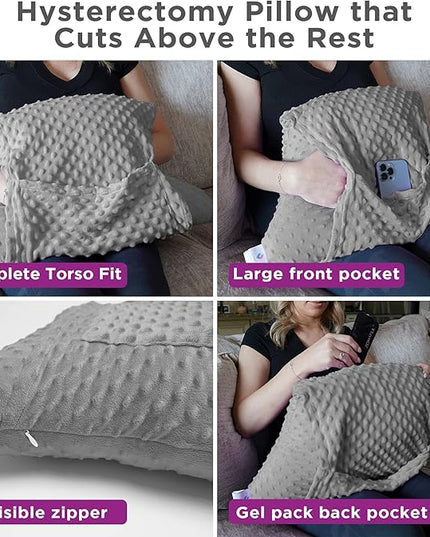Zomaple Hysterectomy Pillow- Super Comfy Shock Absorbing Hysterectomy Recovery Pillow with 2 Pockets and Gel Pack- Tummy Pillow with Hands Placement Pouch - LeafyLoom