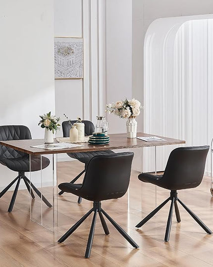 YOUNUOKE Upholstered Dining Chairs Set of 2 Comfortable Mid Century Modern Kitchen Chair with Sturdy Metal Legs Faux Leather Dinner Chairs for Kitchen Dining Room, Black - LeafyLoom
