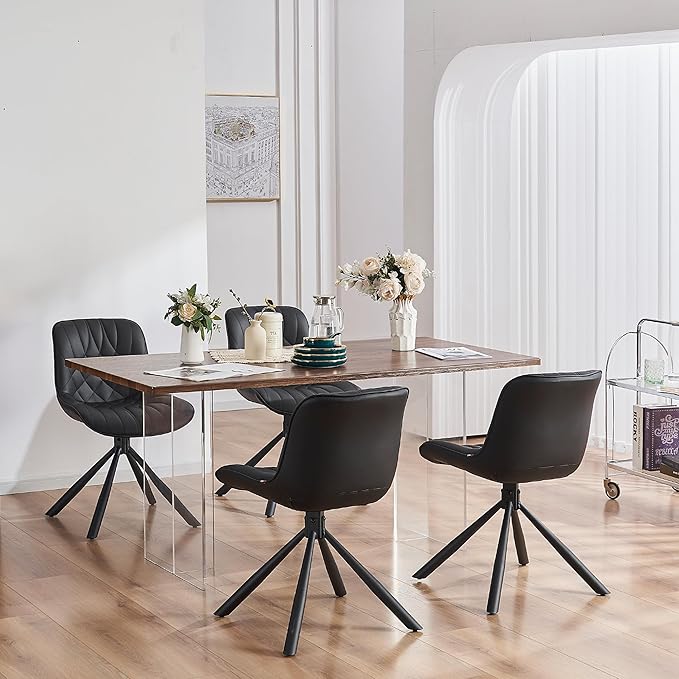 YOUNUOKE Upholstered Dining Chairs Set of 2 Comfortable Mid Century Modern Kitchen Chair with Sturdy Metal Legs Faux Leather Dinner Chairs for Kitchen Dining Room, Black - LeafyLoom