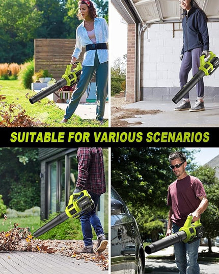 EWORK Cordless Leaf Blower with (2) 3.0Ah Battery and Fast Charger - 400CFM 21V Electric Leaf Blower Cordless, Variable Speed and Turbo Mode - Battery Powered Leaf Blowers for Lawn Care, Yard - LeafyLoom