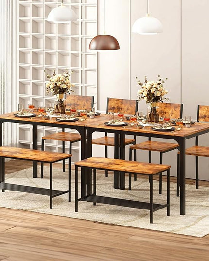 sogesfurniture Modern 4-Piece Kitchen Dining Table Set with 1 Bench and 2 Chairs, Kitchen Bench Table Set for 4, Wooden Kitchen Table and Chairs for Limited Space,Rustic Brown - LeafyLoom
