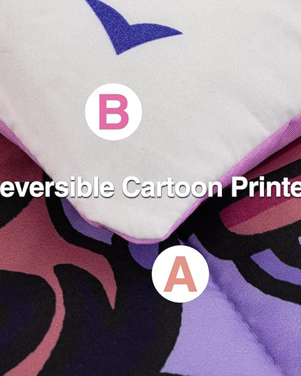 A Nice Night Purple Comforter Sets,Black Girl Listening Music Printed, 6Pcs Bed in A Bag Full Size All Seasons Bedding Set,for Kids, Girls - LeafyLoom